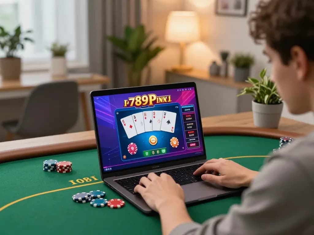 Engaged gamer playing poker on 789P online casino interface showcasing strategy and excitement.