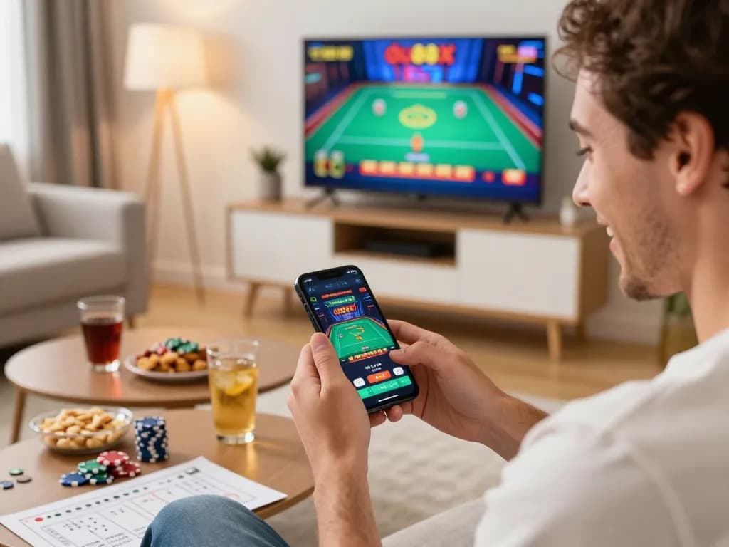 Player enjoying the du88x mobile app in a cozy home setting, emphasizing strategy and engagement.