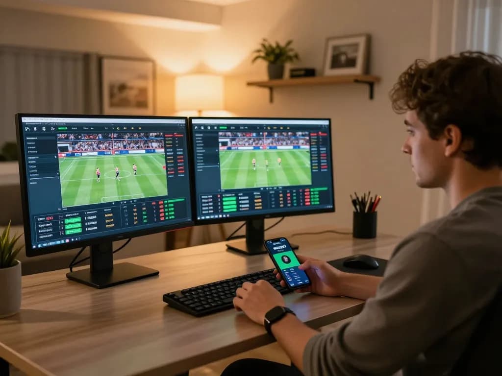 Engaged bettor analyzing odds on NHÀ CÁI F168 platform at home desktop.