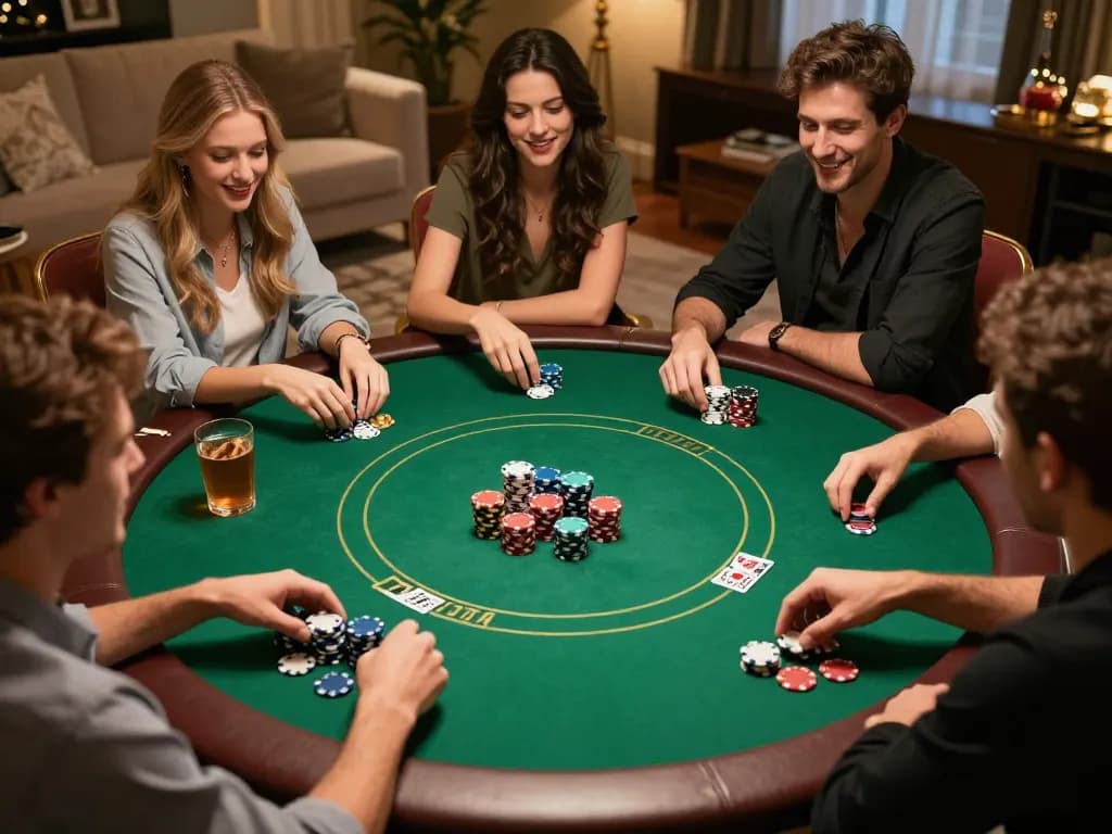 Engaged players enjoying a thrilling poker game at home, showcasing 3WIN strategies for better gameplay.