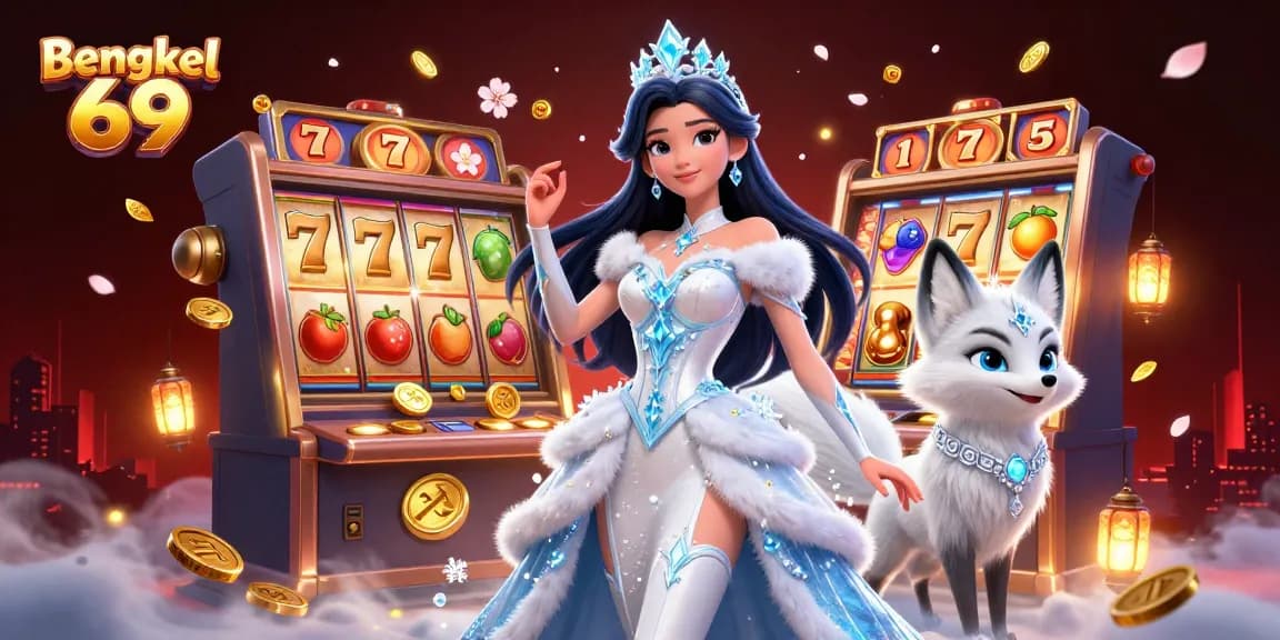 Bengkel 69 players enjoy thrilling slot machines with vibrant symbols, showcasing rich casino excitement.
