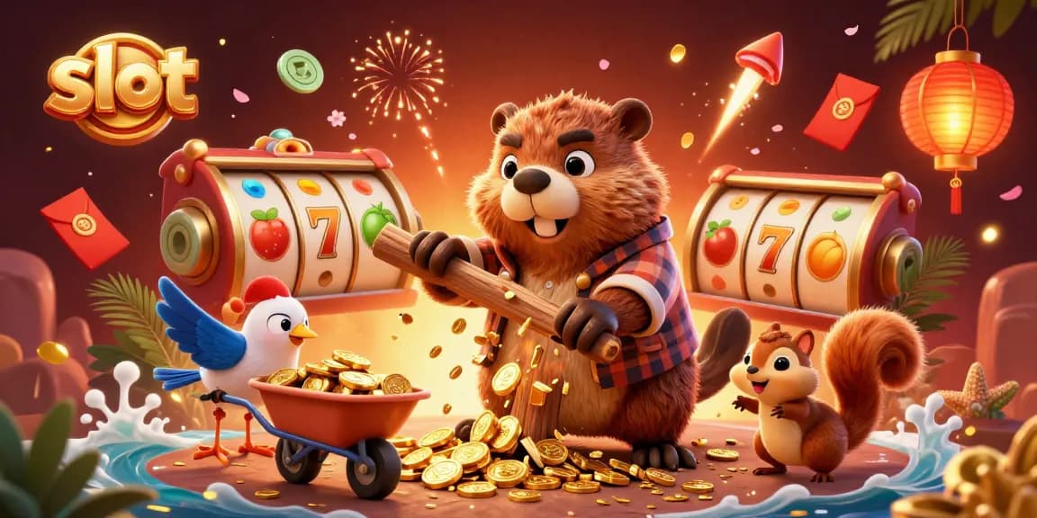 Permainan slot yang menarik dengan pemandangan pesta koin emas dan karakter lucu di dalamnya.