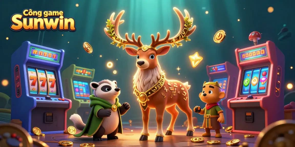 Experience thrilling gameplay at Cổng game Sunwin with enchanting characters, vibrant arcade machines, and dynamic casino elements.