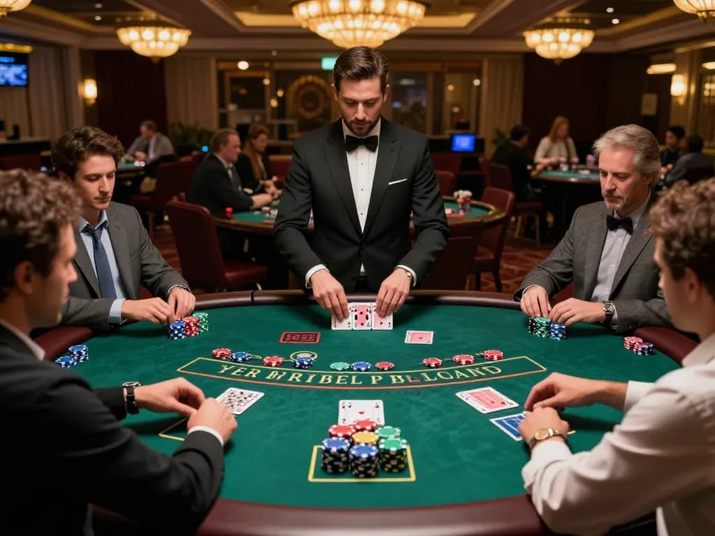 pemain v87 terlibat dalam strategi permainan blackjack yang mendebarkan di meja kasino mewah