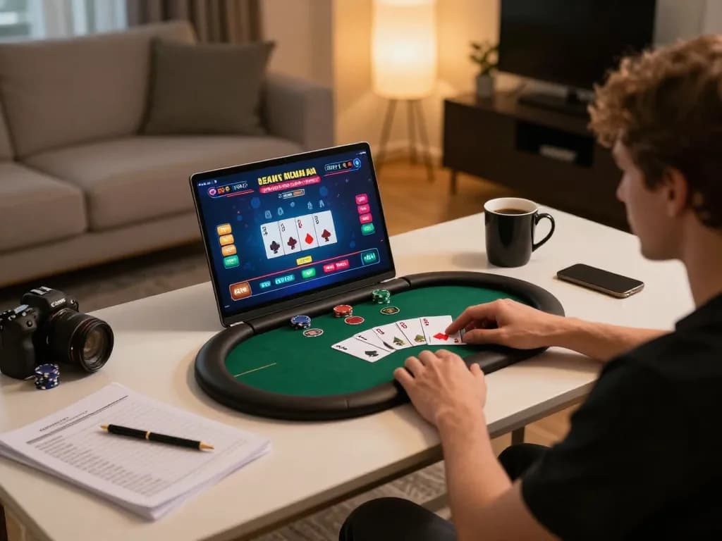 KADAL778 player strategizing in an online poker game with engaging graphics and warm ambiance