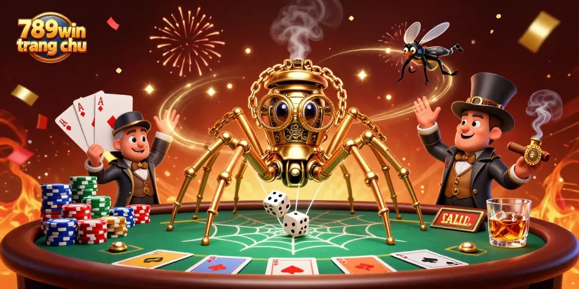 Engage in the thrilling experience of 789win trang chu with a steampunk spider and immersive casino elements.