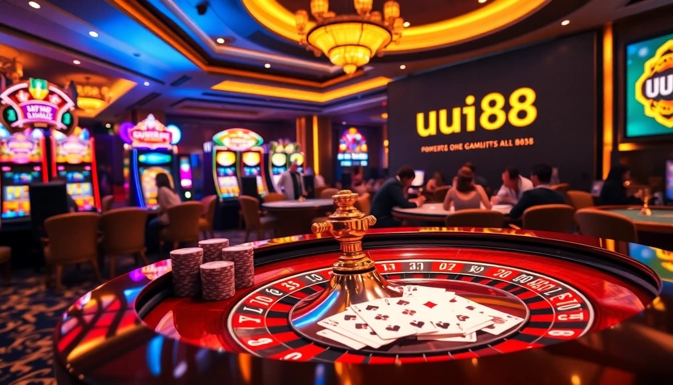 Exciting gambling action at a luxurious uu88 casino scene.