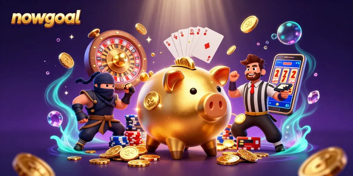 Watch nowgoal bring excitement with a golden piggy bank wrestler winning big in this dynamic casino scene.