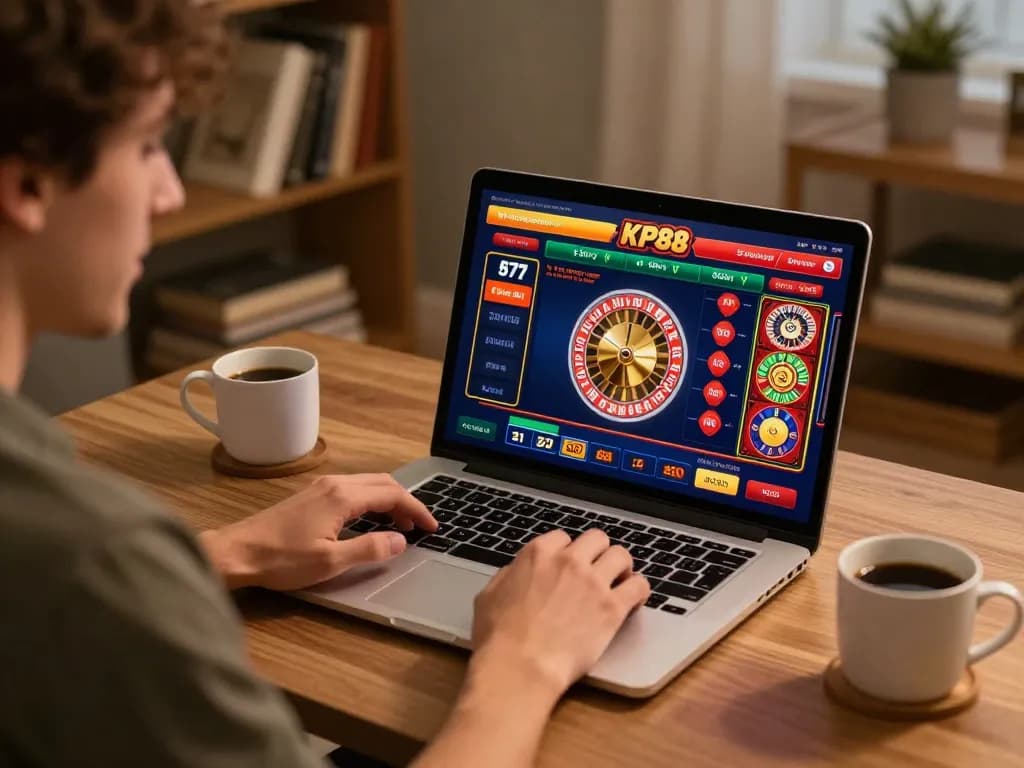 Player engaging in online KP88 gaming at home, showcasing excitement and technology integration