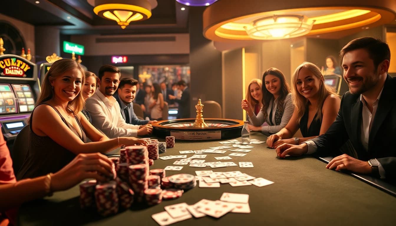 Experience thrilling Luck8 games at a lively casino table filled with poker chips and cards.
