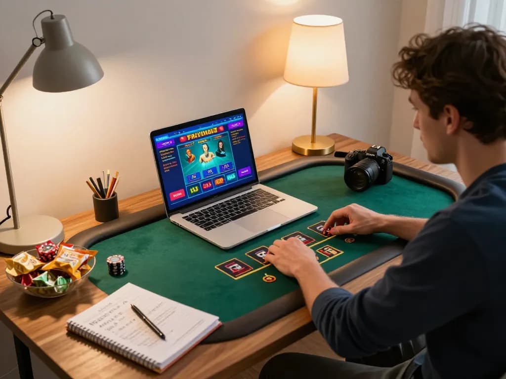Engaging in online gameplay at 98win, showcasing a cozy home gaming environment.