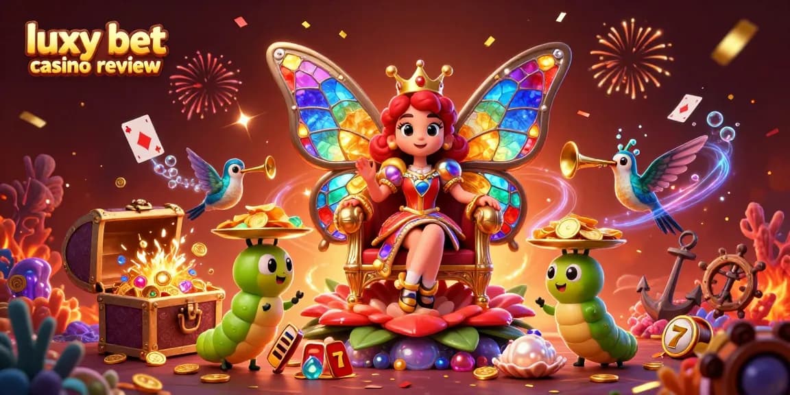 Experience the magic of luxy bet casino review with a vibrant 3D scene featuring animated characters celebrating wins.