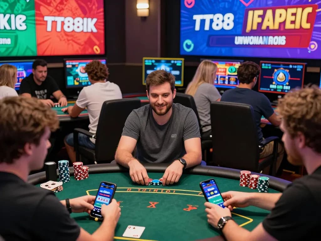Engaged players enjoying betting experiences on TT88 platform in a vibrant online gaming environment.