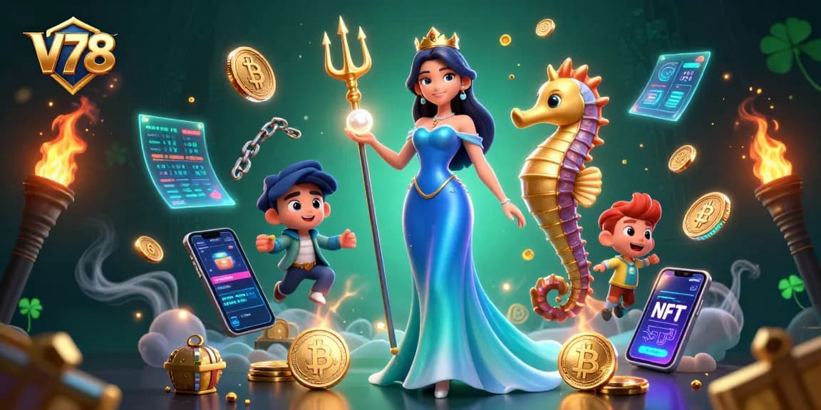Rasakan pengalaman kasino imersif V78 yang menampilkan pemandangan bawah laut menakjubkan dengan harta karun bercahaya dan elemen cryptocurrency.