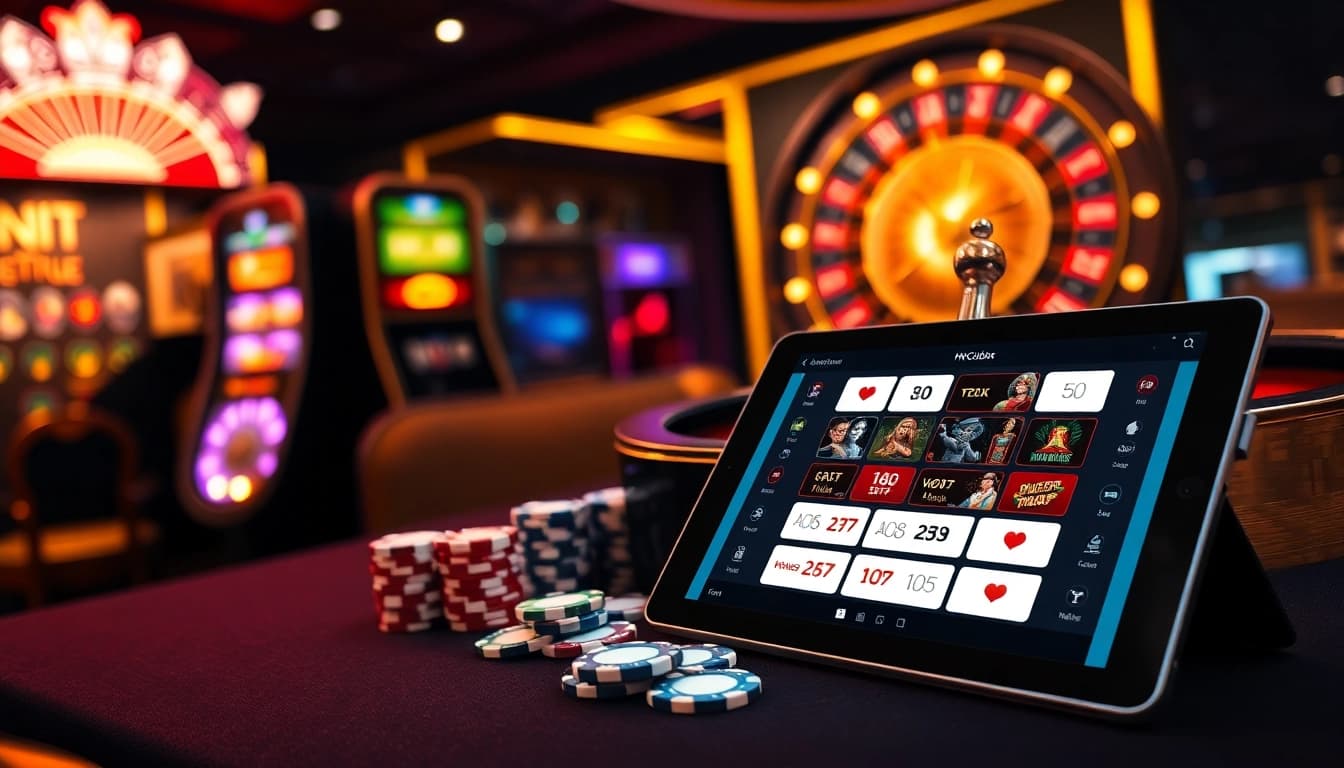 Capture the excitement of gambling with https://hitclub4.app/ showcasing vibrant slot machines and roulette wheels.