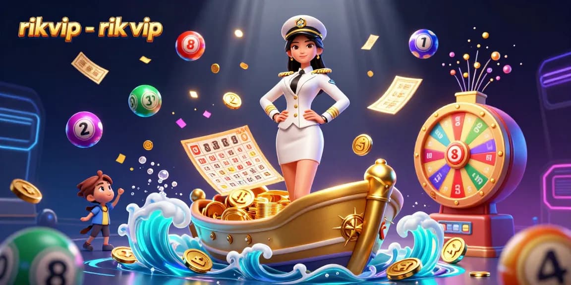 Experience the excitement of rikvip - rik vip with dynamic games, colorful lottery balls, and prizes in 3D casino scene.