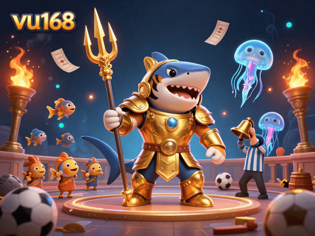 Engage in thrilling sports betting with vu168's dynamic casino illustration featuring action-packed elements.