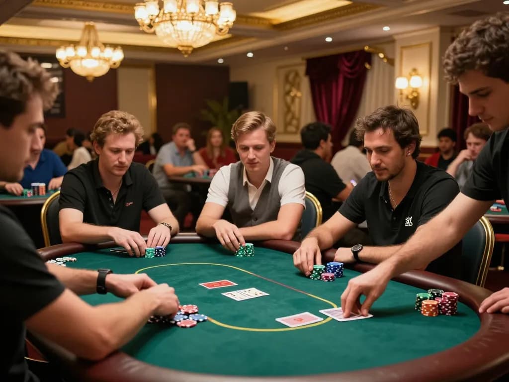 Players engaging in an intense poker game at FB88's upscale casino.