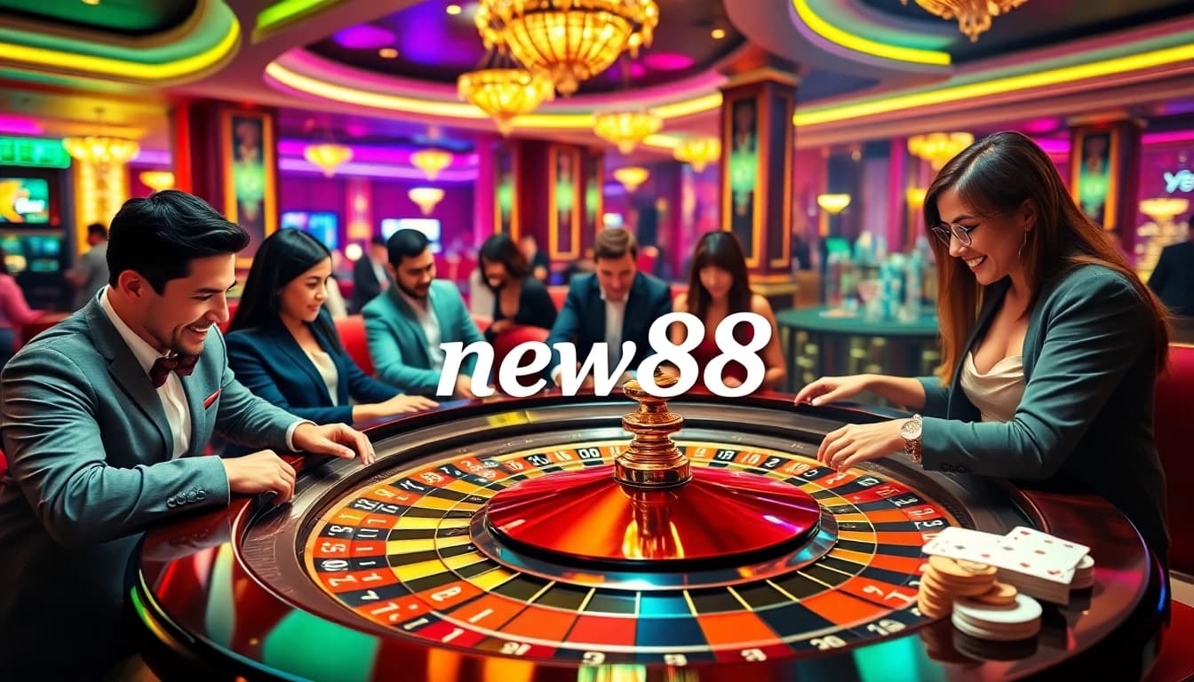 Players experiencing the excitement of new88 at a luxurious casino table with vibrant atmosphere.