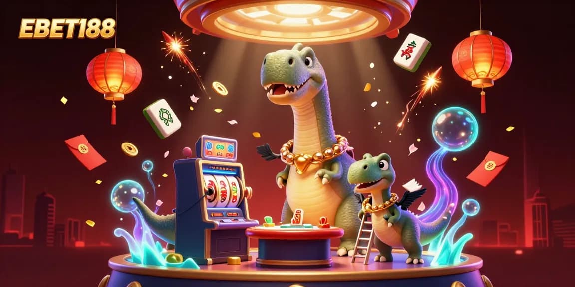 Engage with EBET188's vibrant slot machine adventures featuring colorful characters and rich casino elements.
