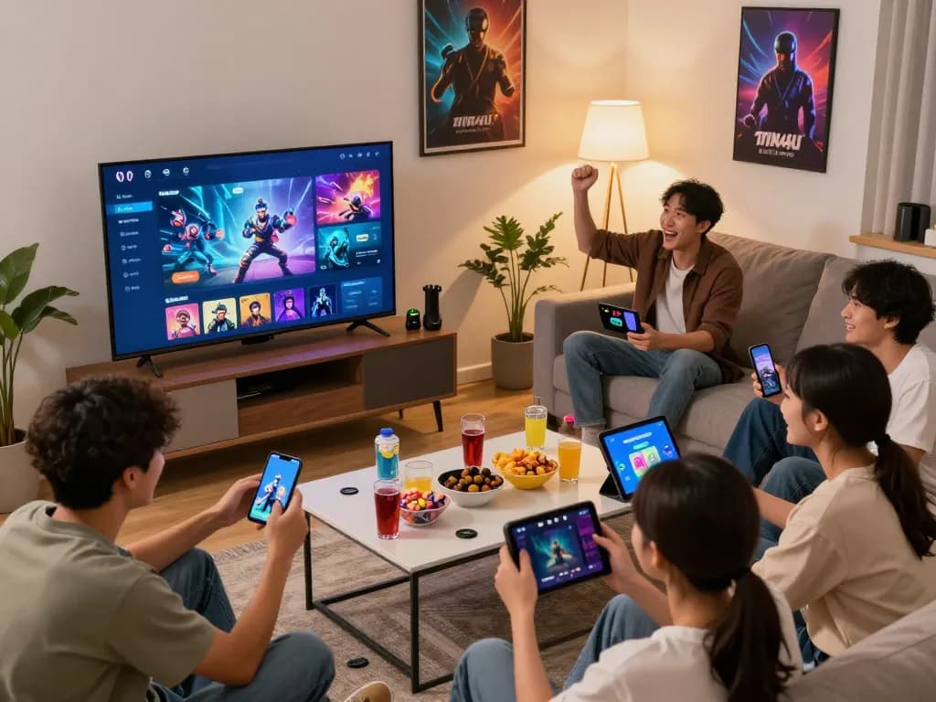 Exciting gaming session at home showcasing friends enjoying win4u casino experience with vibrant atmosphere.