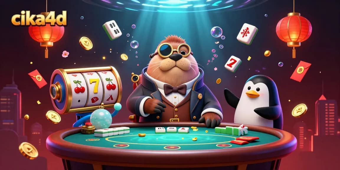 Experience the thrill of cika4d as a jolly walrus plays poker underwater among dazzling slot reels and lucky symbols.