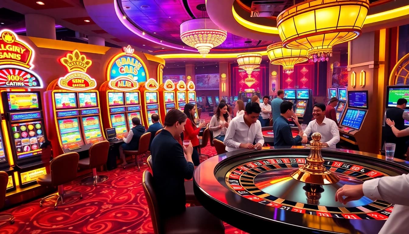 KTPJITU users joyfully engaging with slot machines in a vibrant casino environment filled with excitement.