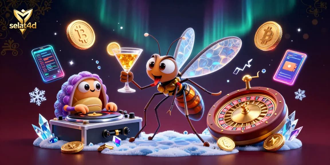 Experience winning excitement with selat4d's vibrant casino scene featuring a unique frozen-in-amber mascot.