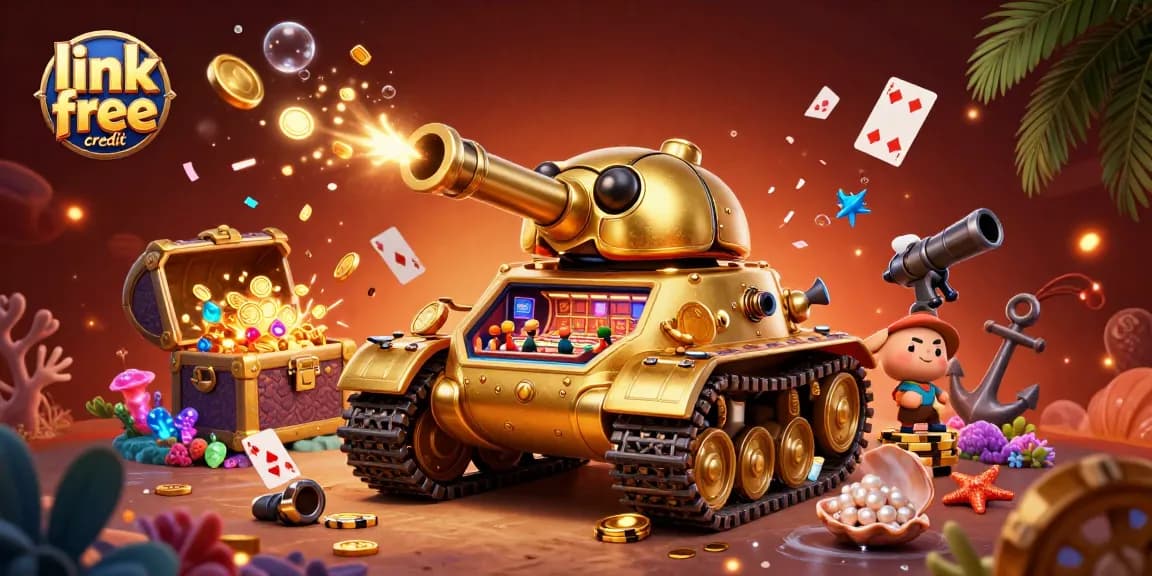 Win real prizes and claim link free credit with exciting casino experiences featuring a vibrant 3D scene.