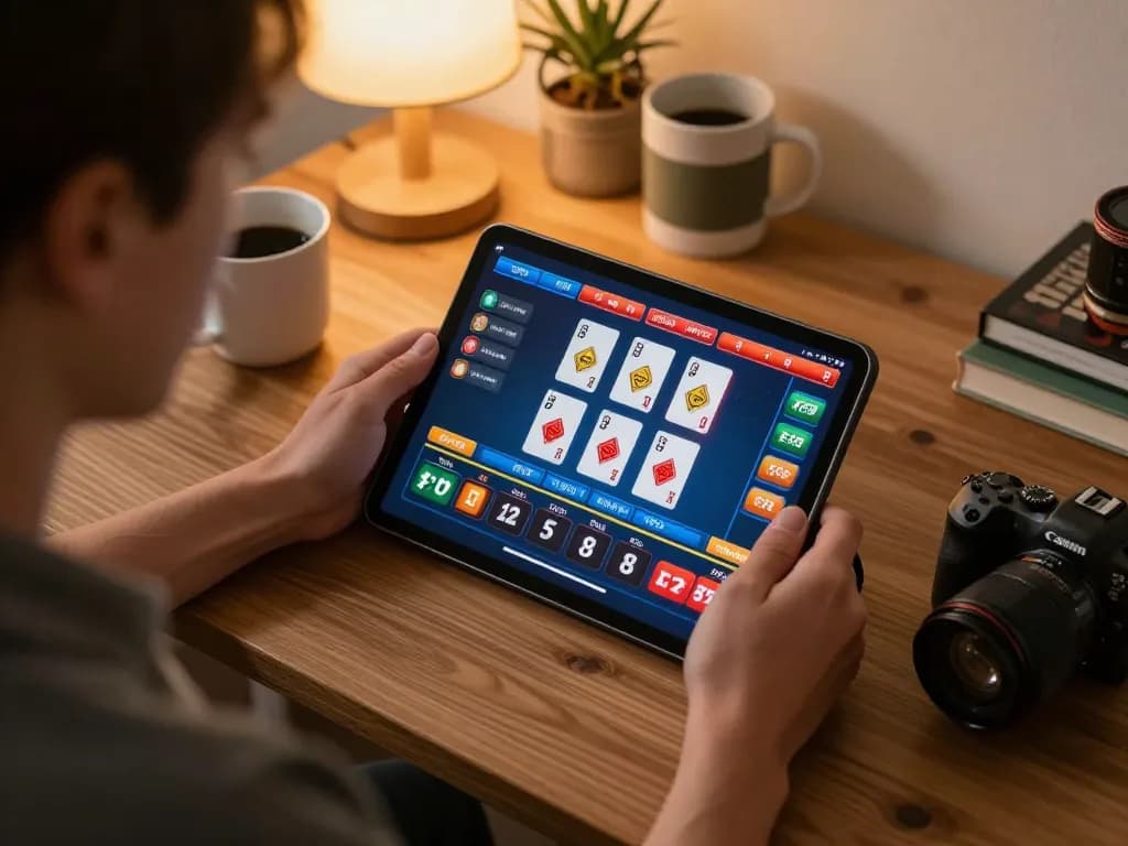 Player engaging in online gaming with gg88 on tablet, showcasing vibrant casino atmosphere