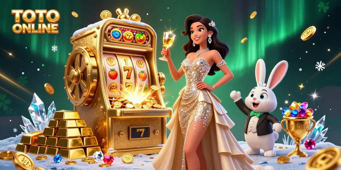 Experience TOTO ONLINE with a vibrant casino scene featuring jackpot wins and festive celebration.