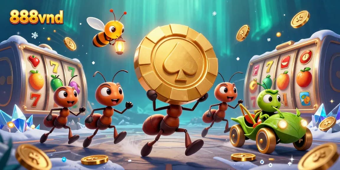 Experience the excitement of 888vnd with playful ants on a heist and vibrant casino elements!