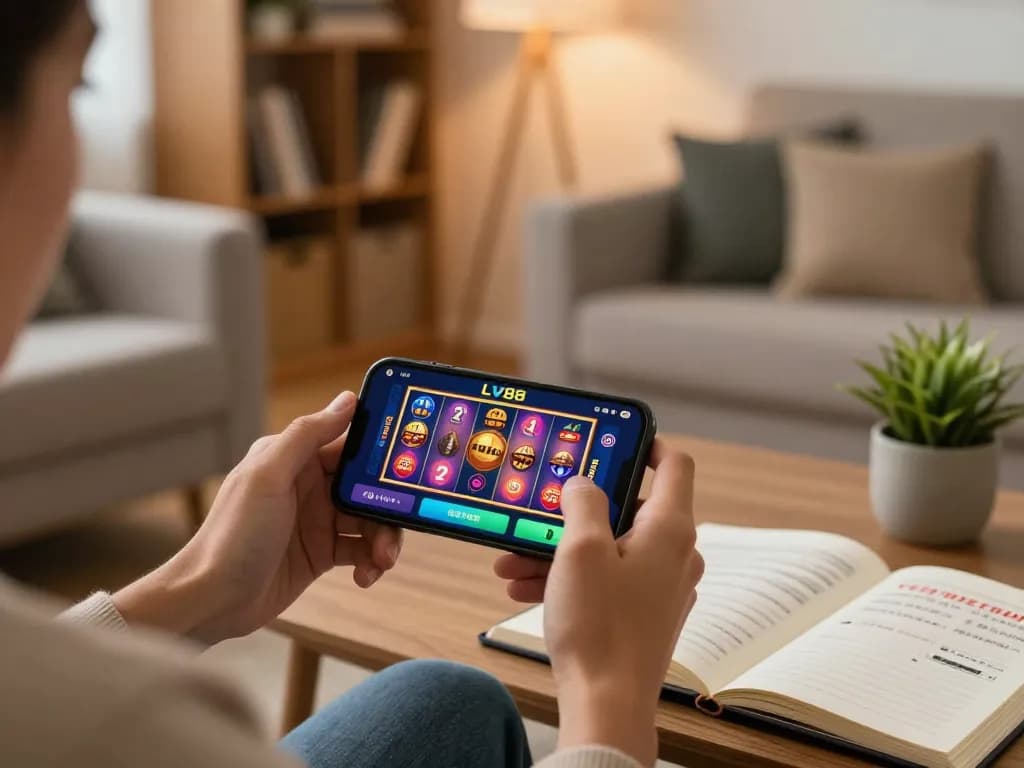 Player enjoying the LV88 casino app on smartphone, showcasing vibrant online gaming
