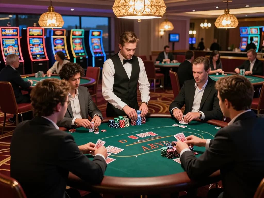 Engaged players enjoying poker at xx88 com casino floor, showcasing vibrant gaming atmosphere.