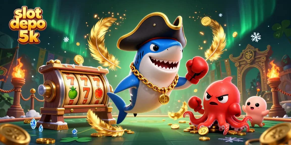 Spin to win exciting jackpots at slot depo 5k with this vibrant casino illustration featuring playful characters.