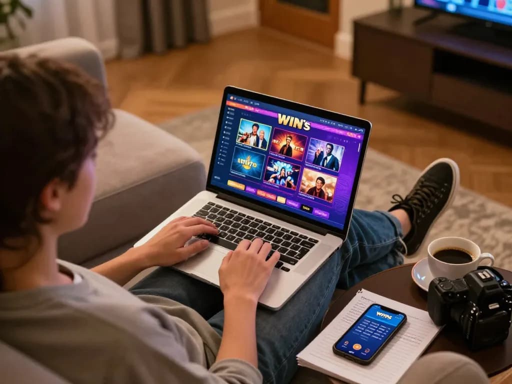 IWIN online gaming experience with a player enjoying diverse games on a laptop