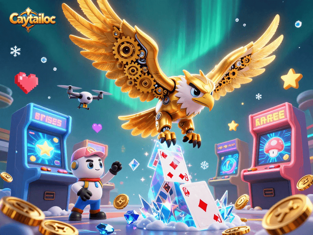 Engage in thrilling gameplay with caytailoc, depicted in a vibrant 3D illustration featuring dynamic gaming elements.