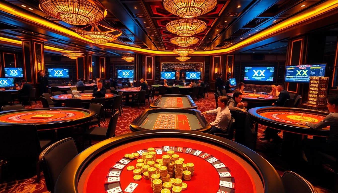 Experience the excitement of a luxury casino environment at XX 88 with vibrant gaming tables and thrilling action.