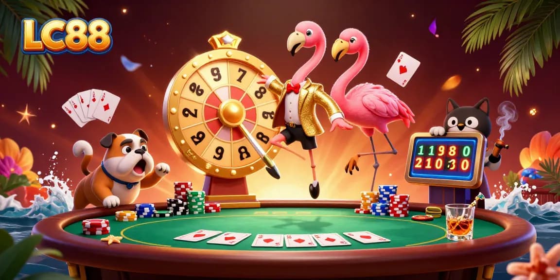 Experience exciting gaming at LC88 with vibrant characters in a lively casino scene.