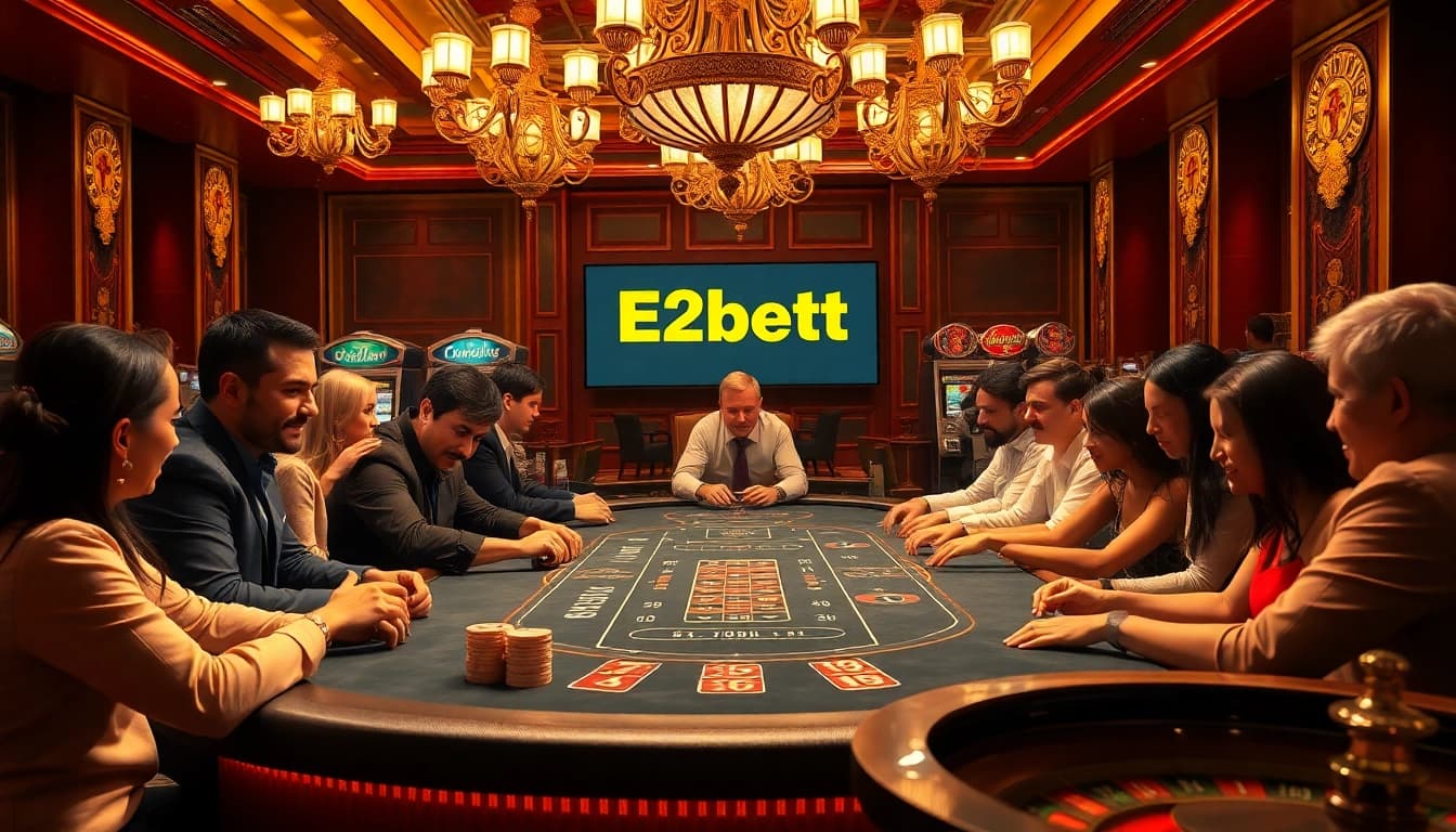 Engaged players at E2bett.in.net blackjack table enjoy the thrill of high-stakes gambling.