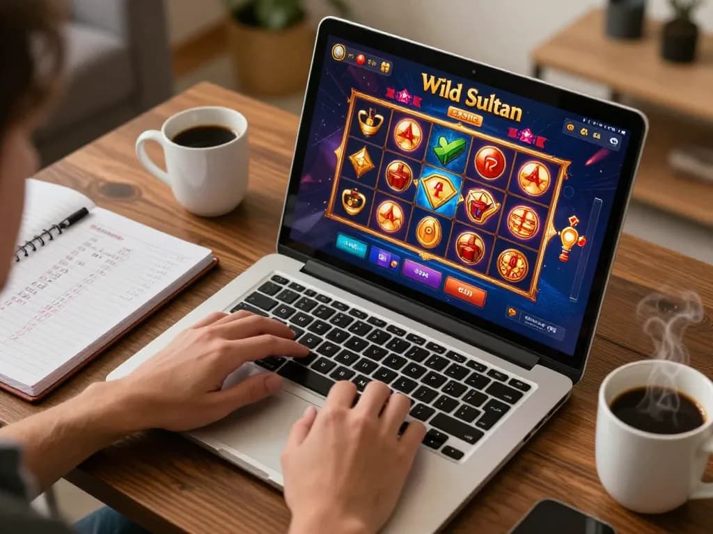 Engaging in online gaming with Wild Sultan code promo on screen, showcasing strategic betting setup in a cozy environment