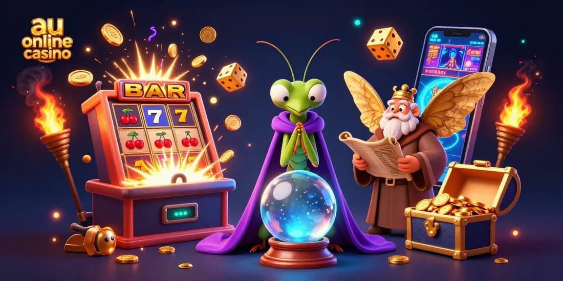 Experience dynamic gaming excitement at this au online casino illustration with vibrant characters and thrilling elements.