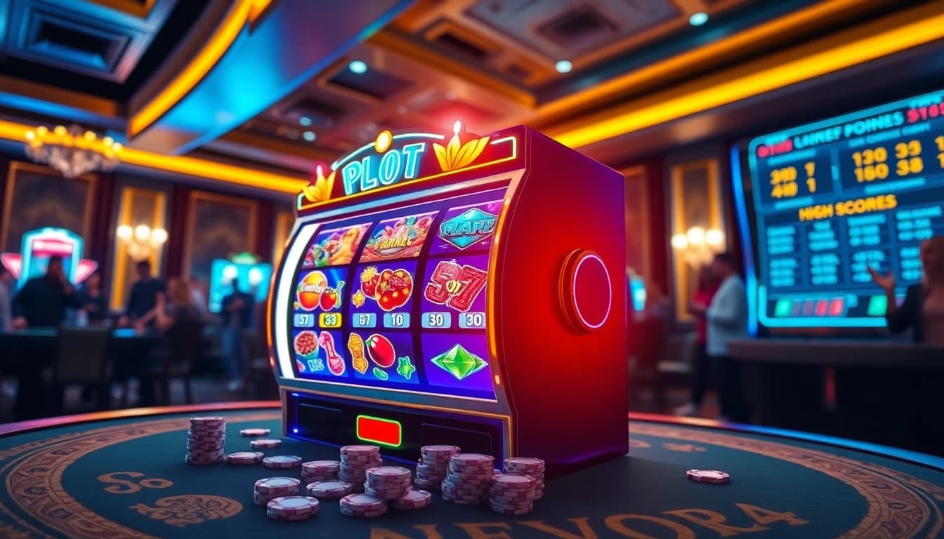Players enjoying a thrilling PGSLOT experience at a vibrant online casino atmosphere.