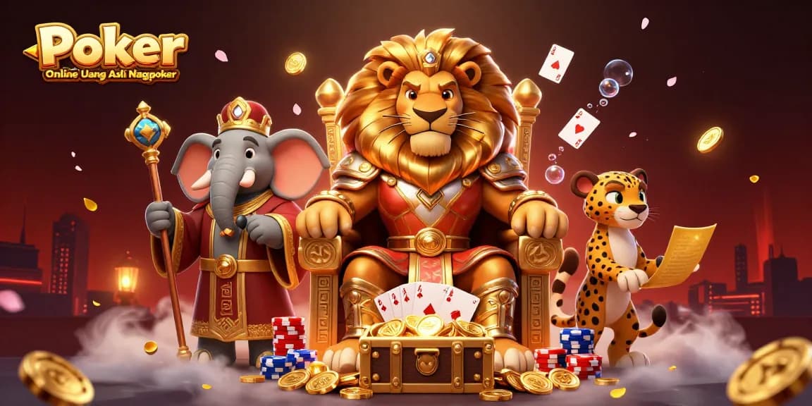 Experience Poker Online Uang Asli Nagapoker with an animated regal scene showcasing thrilling gameplay.