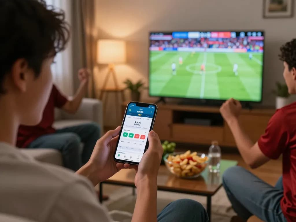 Soi kèo betting on a soccer match from home, showing live odds on smartphone.