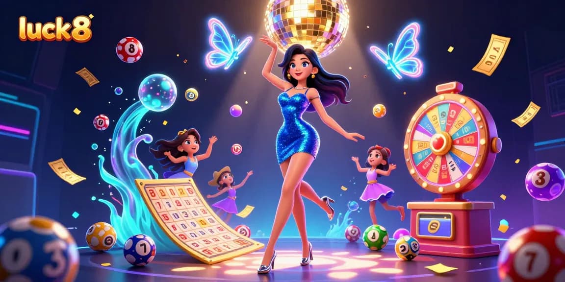 Experience the thrills of luck 8 with vibrant animated lottery elements and casino glamour.