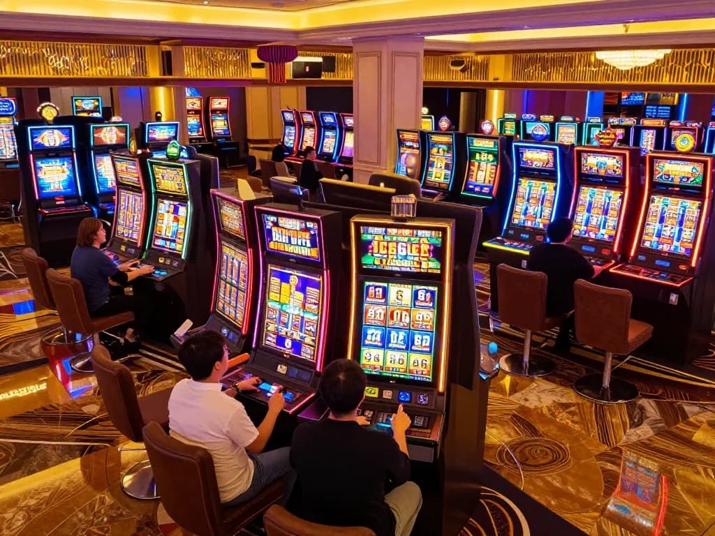 Experience the thrill of link slot machines with vibrant gameplay and colorful lights in a lively casino atmosphere