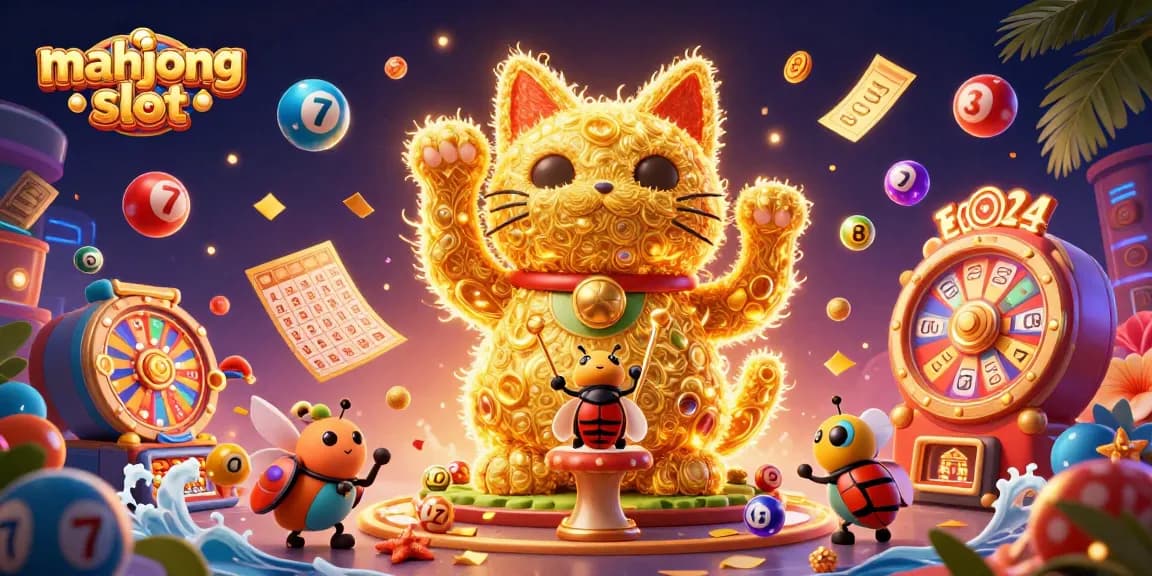 Experience the mahjong slot excitement with a vibrant 3D illustration featuring lucky symbols and elements.