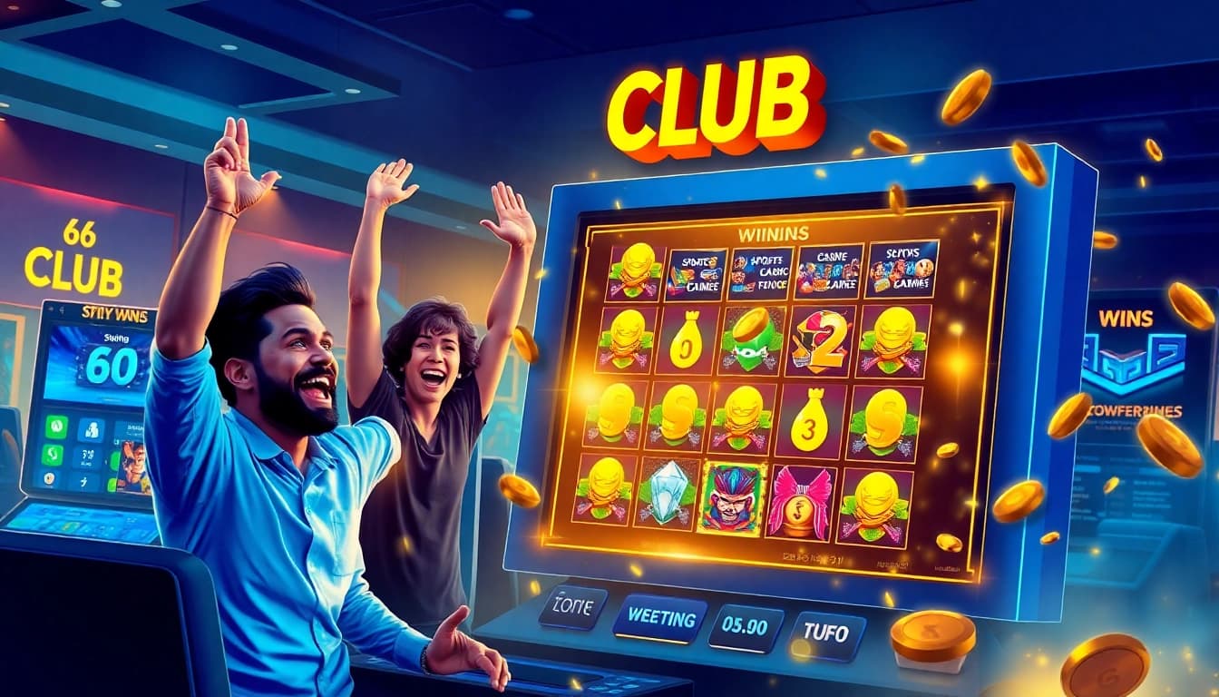 Exciting digital gaming scene at 66club showcasing diverse players and vibrant wins.