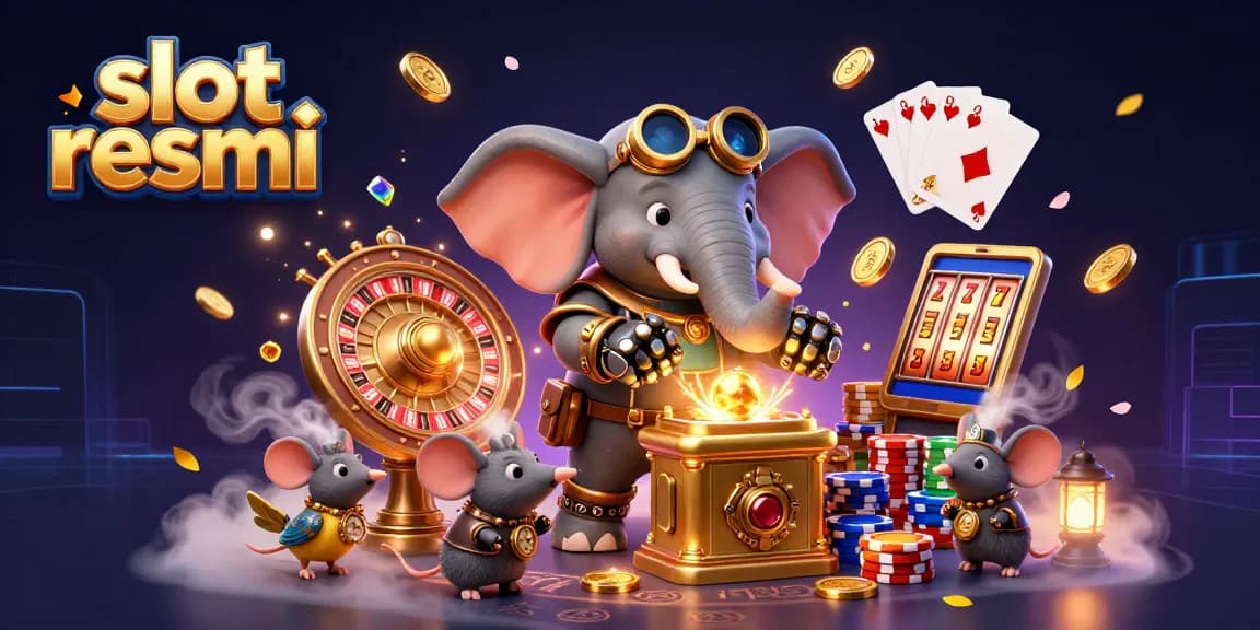 Slot resmi dengan mesin slot emas dan simbol kemenangan menarik di cakrawala.